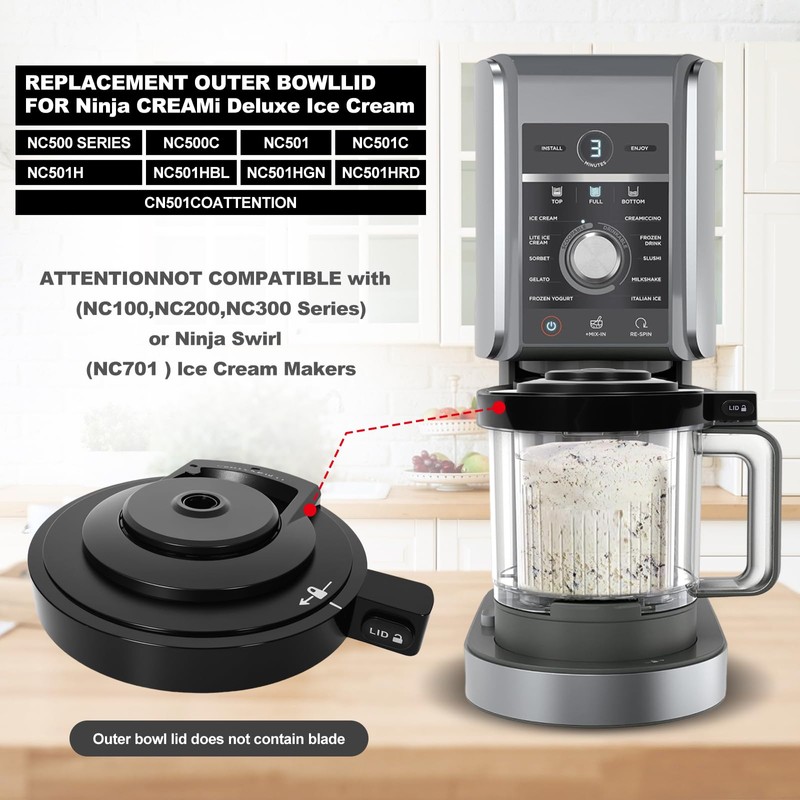 For NC501 Ice Cream Maker Outer Bowl Lid Compatible Ninja