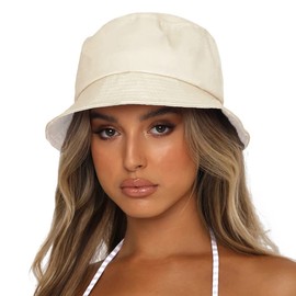 Sydbecs Reversible Bucket Hat for Women Men Summer Beach Sun Hat Fishing Cap Solid Color Style (Beige)