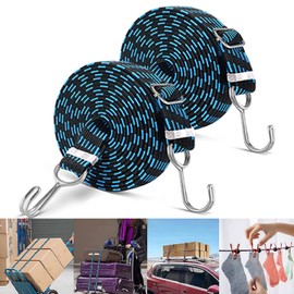 Cargo Cord, Cargo Fastening Strap, Loading Belt, Elastic Cord, Durable, Elastic Rope, 2 Piece Set, Length 0.6 ft (2 m), Width 1.2 inches (30 mm), Free Stretch, Metal Hook, Adjustable Length, Elastic Cord, Elastic Band, Bike Carry Cart, Motorcycle, Scoote