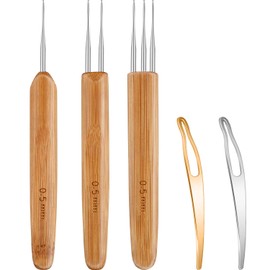 WILLBOND 5 Pieces Dreadlocks Crochet Hook Tool Includes 3 Dreadlocks Crochet 1 、2 、3 Hooks for Hair Dreads Braid Craft Weaving 2 Hair Locking Tool(0.75 Mm)(0.5 mm)