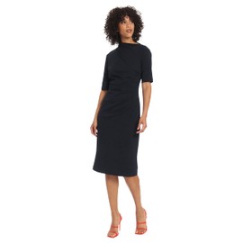 Maggy London womens Side Pleat With Asymmetric Neck and Elbow Sleeves Dress, Twilight Navy, 6 US