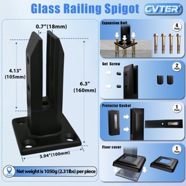 Cvter Black Glass Railing Spigot, 1 Piece, Heavy Duty Glass Clamp Post, 304 Stainless Steel Railing System for Stairs Balusters/Pool/Balcony/Patio/Deck (Net Weight 2.31lb)