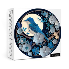 Blue Bird Flower Puzzles for Adults 1000 Pieces, 3D Paper Art Moon Jigsaw Puzzles, Beautiful Animal Floral Puzzle