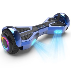 Starship Electric Hoverboard with Bluetooth Speaker, Chrome Color Self Balancing Scooters with Science Fiction Design and 6.5 inch LED Wheels (Chrome Blue)