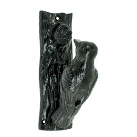 Ebros Gift Black Powder Coated Cast Iron Rustic Country Woodpecker Bird On Tree Trunk Door Knocker Sculpture with Built in Striking Plate Birds Home Decorative Garden Barn Cabin Cottage Accent