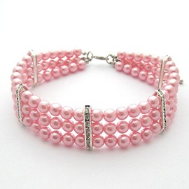 PETFAVORITES Fancy 3 Row Pearls Diamond Dog Necklace Collar Jewelry with Bling Rhinestones for Pets Cats Small Dogs Girl Teacup Chihuahua Yorkie Clothes Costume Outfits (Pink, Neck Size: 10"-12")