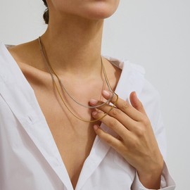 Aghfacy Stainless Steel Gold Silver Layered Necklace for Women Two Tone Dainty Chain Necklace Stackable Non Tarnish Jewelry