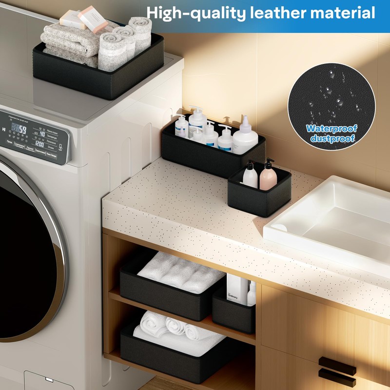 Leatherspaces Functional Drawer Organizer clothes， Faux Leather Dresser Organizer for