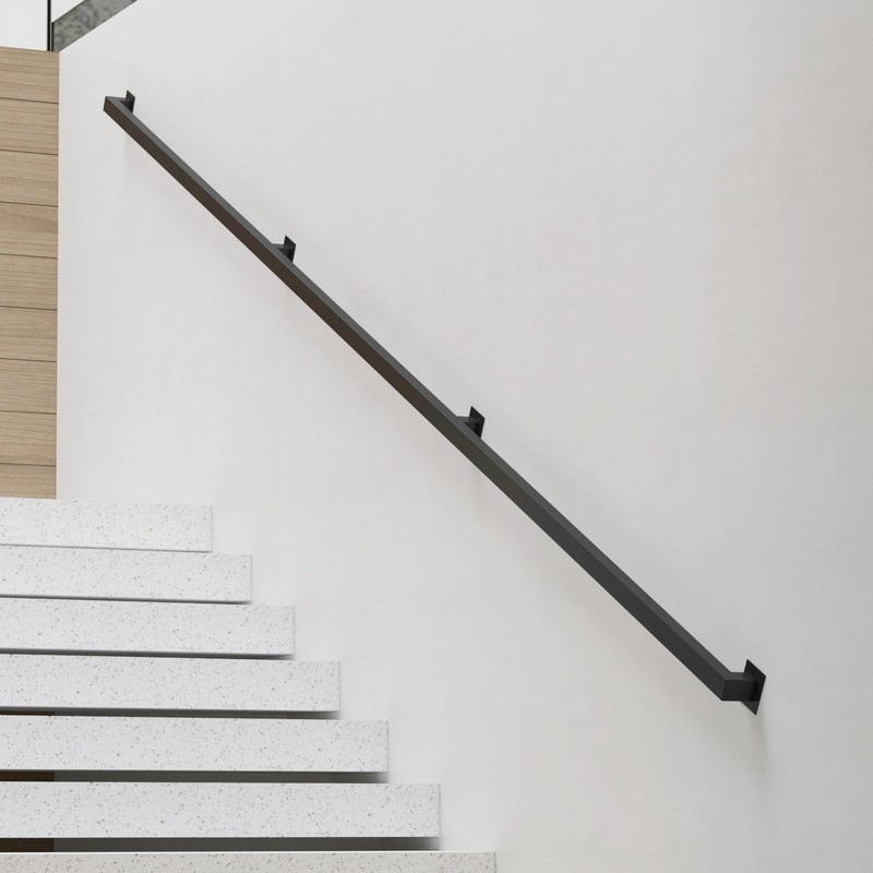 8FT Stair Railings Indoor, Black Iron Railings for Stairs, Industrial