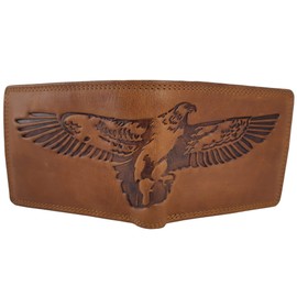 Hill Burry ® Leather Wallet for Men in Brown with RFID Protection with Coin Compartment (Shopping Chip) and Embossed Eagle Wings Genuine Leather Wallet (Landscape Format), brown, Classic