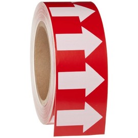 Brady 91422 2" Width, 90' Length, B-946 High Performance Vinyl, White On Red Color Arrow Tape