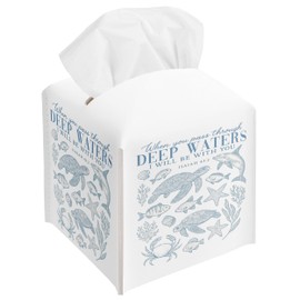 Sea Turtle Christian Tissue Box Cover, Square Decorative Tissue Box Holder, Christian Sea Turtle Gifts for Women Men, PU Leather Toilet Paper Cover for Tabletop Bathroom Office Decor-A20