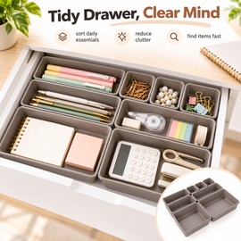 8-Piece Adjustable Drawer Organizer Set, Plastic Storage Trays for Makeup, Jewelry, Kitchen, Bathroom & Office Organization