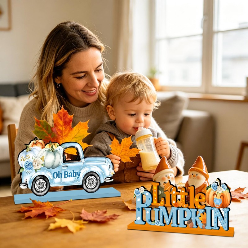 4Pcs Fall Little Pumpkin Baby Shower Decorations Wooden Table Centerpieces