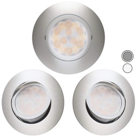 Scandinavian home Set of 3 LED Spotlights, 230 V, Dimmable, WarmDim, 5.8 W, Warm White, Swivelling, 68 mm - 75 mm, Bathroom IP44, CRI 90, 500 lm, 3000 K, Stainless Steel Design, LED Recessed Ceiling