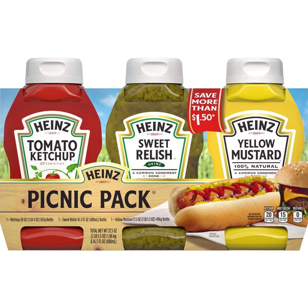 Heinz Ketchup, Sweet Relish & Yellow Mustard Variety Pack (12 Bottles, 4 Packs of 3)