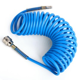 TAILONZ PNEUMATIC 5M PU Air Spiral Hose with 8 mm Outer Diameter (with Quick Coupling and Plug Nipple, PU Hose Material)