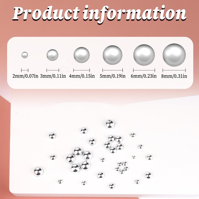 2-8mm 1000pcs Imitation Silver Beads Hemisphere Flat Back Beads for