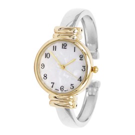 Rosemarie Collections Women's Mother of Pearl Metal Cuff Watch (Two Tone)
