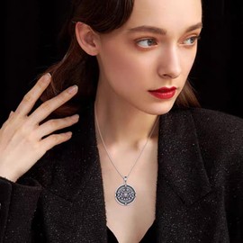 YAFEINI Hecate Wheel Necklace For Women 925 Sterling Silver Hecate Goddess Pendant Wicca Jewelry, Sterling Silver, Cubic Zirconia