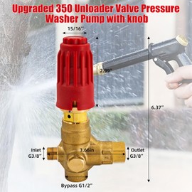 QuenPenge Upgraded 350 Unloader Valve Pressure Washer Pump with Knob | Max. 390 Bar | 10.5GPM | 5650 PSI | Compatible with AR/Comet/BE/Cat Series Pump