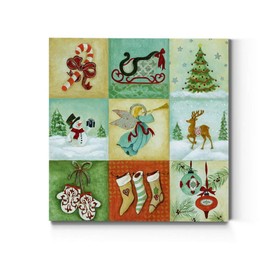 Renditions Gallery Christmas Collage Wall Art, Cute Winter Artwork, Snowman, Angel, Reindeer, Sled, Candy Cane, Premium Gallery Wrapped Canvas Decor, Ready to Hang, 10 in H x 10 in W, Made in America