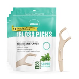 Biodegradable Floss Picks (200pcs) - Natural Dental Floss - Nontoxic Plant Based Floss Sticks for Adults & Kids - Vegan Tooth Pick Flossers - Single Thread Mint