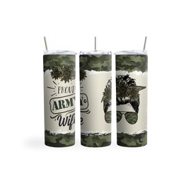 MRC Wood Products 20oz Skinny Tumbler Proud Army Wife - Stainless Steel Double Wall Insulated Cup With Lid And Straw