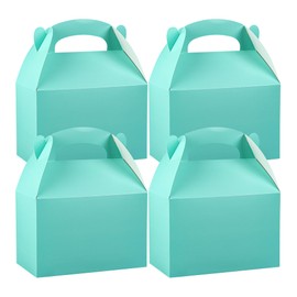 Restaurantware Bio Tek 8.5 x 4.8 x 5.5 Inch Gable Boxes For Party Favors, 25 Attractive Gift Boxes - Built-In Handle, Disposable, Turquoise Paper Barn Boxes, For Parties