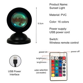 Sunset Lamp, 16 Colours Sunset Lamp, Sunset Lamp, Sunset Lamp with Remote Control, LED Sunset Projection Lamp, Romantic Vision Mood Light for Photography, Selfie