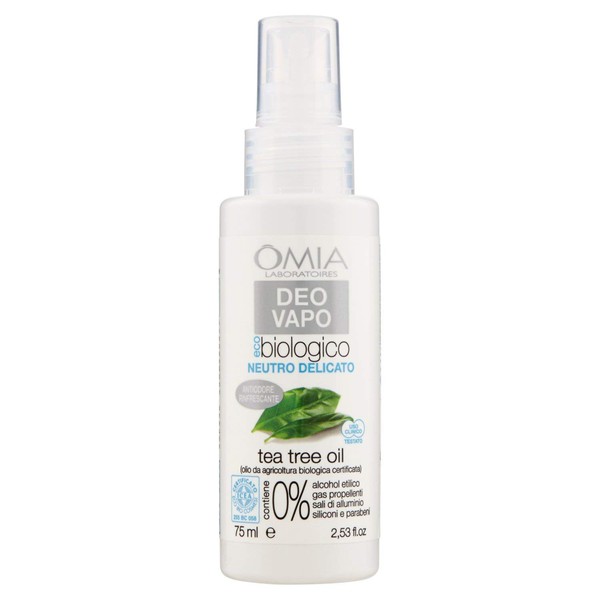 Omia Deo Vapo Eco Organic with Tea Tree Oil, Refreshing and Odour Deodorant, No Aluminium Salts and Gas, Freshness for 24 Hours, Deodorant for Men and Women, Dermatologically Tested – 75 ml