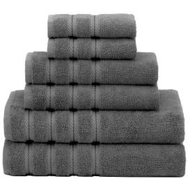 American Soft Linen 100% Carde Cotton 6 Piece Towel Set, 590 GSM Heavy Weight Soft Absorbent Turkish Towels for Bathroom, Smoke Grey