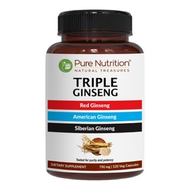 Pure Nutrition Triple Ginseng - A Unique and Effective Combination of Red Ginseng, American Ginseng, and Siberian Ginseng | 650mg Capsule | 120 Veg Caps Pack