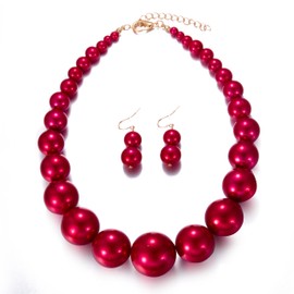 Yuhuan - Juego de Gargantilla y Arete de Perlas de imitación para Mujer Rojo
