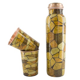 HealthGoodsIn Pure Copper Water Bottle with 2 Tumblers Set, Eco-Friendly, Reaping Ayurvedic Benefits with GIFT PACKAGING (Brown)
