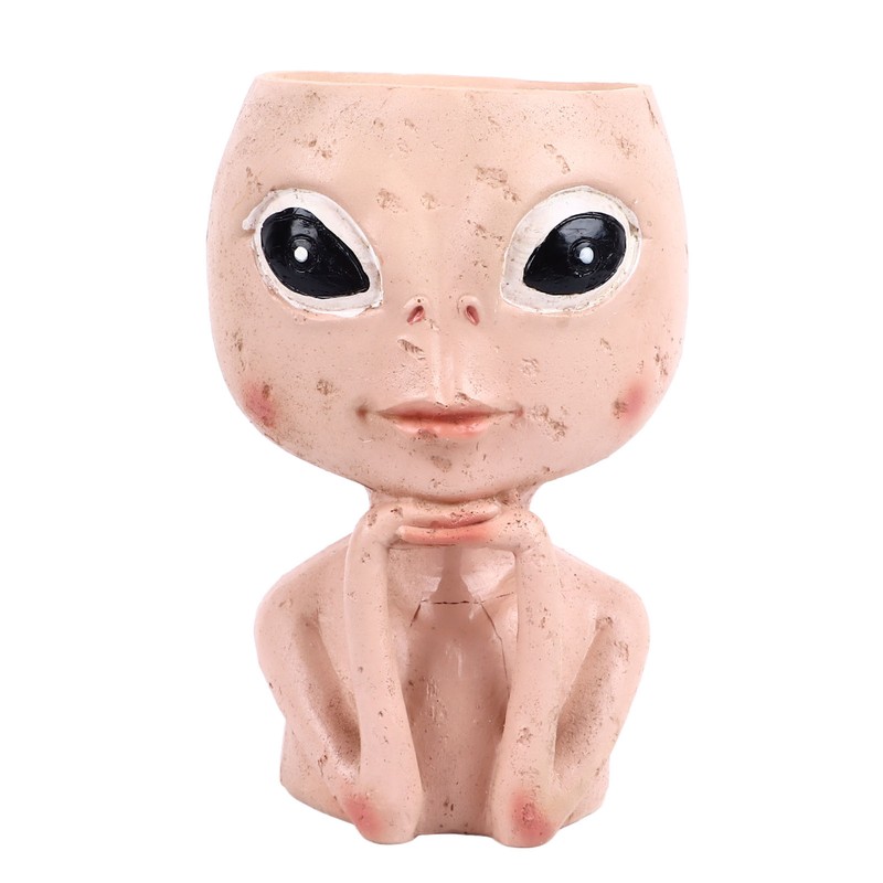 Head Planter Resin Unique Succulent Flower Pot Open Eyed Alien