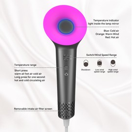 Hair Dryer, 110,000 RPM High Speed Brushless Motor Negative Ion Hair Dryer for Fast Drying with Magnetic Nozzle, Temperature Controlled Hair Dryer, Portable Hair Dryer for Travel, Home and Salon