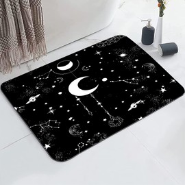 YISUMEI Galaxy Moon Star Bathroom Mat, Non-Slip Super Absorption Bath Carpet with Rubber Backing, Fit Under Bathroom Doormat Floor Rugs for Shower Buthtub Sink, 16"x24"