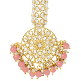 Aheli Faux Kundan Peach Maang Tikka Matha Patti Indian Traditional Bollywood Jewelry for Women and Girls
