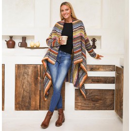 SHU-SHI Womens Long Cardigan Open Front Boho Fall Winter Poncho Sweater Wrap Shawl Cape Multicolored