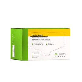 Disposable Surgical Gum Protection Mask, Surgical Mouth Guard, Medical Face Masks, Face Mask, 99.5% Filter-effect. Green Original Tiga-Med Quality with Elastic Bands, 3-Layer, Pack of 50