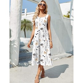 Zeagoo Women Summer Dress 2025 Crewneck Sleeveless Tank Dress Casual Floral Flowy A Line Beach Sundress with Pockets