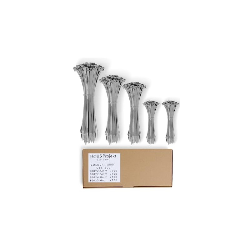 Haus Projekt Cable Ties Grey Long and Short, 500 Zipties