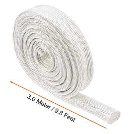 sourcing map Insulation Braid Sleeving, 9.8Ft-14mm High Temp Fiberglass Sleeve White