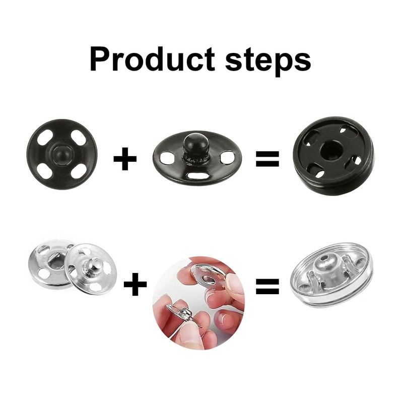 TopBine 100 Sets Sew on Snaps 10mm Buttons Metal Snaps