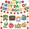 First Day of Kindergarten Decorations Banner with Hanging Swirls