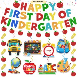 First Day of Kindergarten Decorations Banner with Hanging Swirls