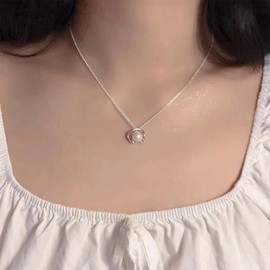 Inateannal Faux Pearl Necklace Chain Single Pearl Pendant Necklace Minimalist Thin Chain Short Necklaces Jewelry for Women