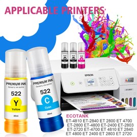522 Ink Refill Bottles (5-Pack) Compatible Ink Cartridge Bottl Replacement for Epson 522, Ink Refill Bottles Compatible for ET-2800 ET-4800 ET-2400 ET-2803 ET-2720 ET-4700 ET-4810 ET-2840 Printer