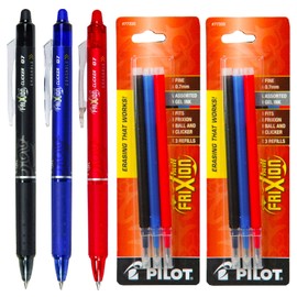 Pilot FriXion Clicker Erasable Gel Ink Pens, 3 Pens With 2 Pk of Refills